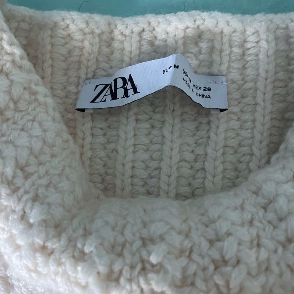 Zara Cream Cowl Neck Sweater Chunky Knit